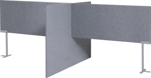 Akoestisch paneel, X-opstelling, hoogte 120 cm, 2x tussenpaneel 60 cm op hoge voet, tbv 200 x 90 cm