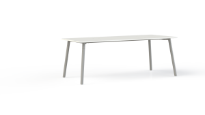 Corner tafel recht 200 x 80 cm, op 4-poots onderstel Ø5 cm, hoogte 75 cm