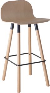 Carvi 4-poots barkruk hoog model, massief beuken frame Ø38 mm, zithoogte 82 cm