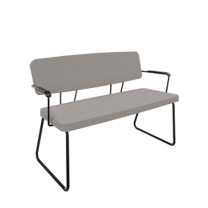 Forza 2-zits bank, slede met armleggers, metaal Ø 19/12 mm, zithoogte 42 cm, 5 cm gestoffeerd