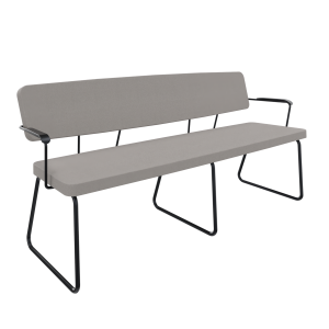 Forza 3-zits bank, slede met armleggers, metaal Ø 19/12 mm, zithoogte 42 cm, 5 cm gestoffeerd