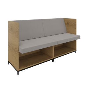 Flexwall zitbank-links en rechts-2 OH op metalen 4-poots sokkel en ondervak incl. zit/rug kussenset