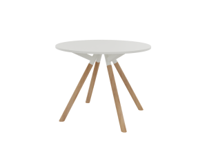 Bridge vergadertafel Ø100 cm,
massief houten poten Ø50 mm, vaste hoogte 75 cm